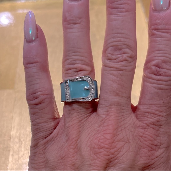 Jewelry - Belt Ring size 6 - teal w white stones